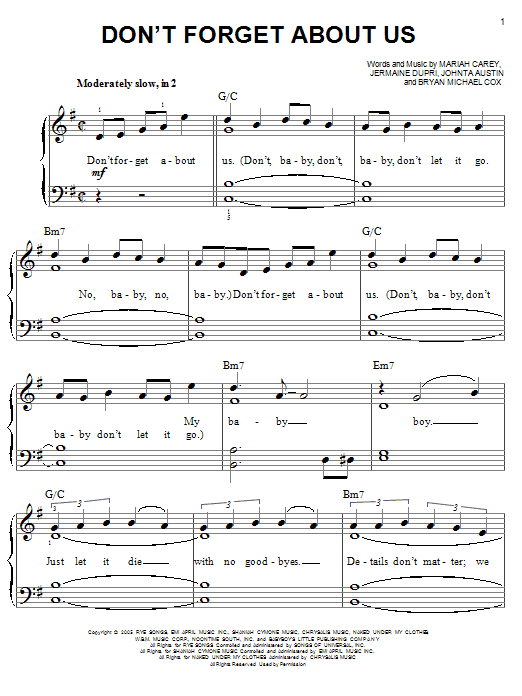 Mariah Carey Don't Forget About Us sheet music notes and chords. Download Printable PDF.