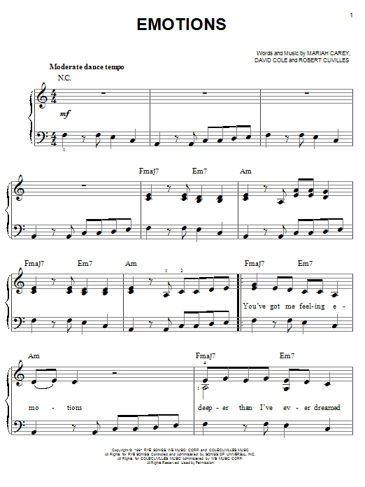 Mariah Carey Emotions sheet music notes and chords. Download Printable PDF.