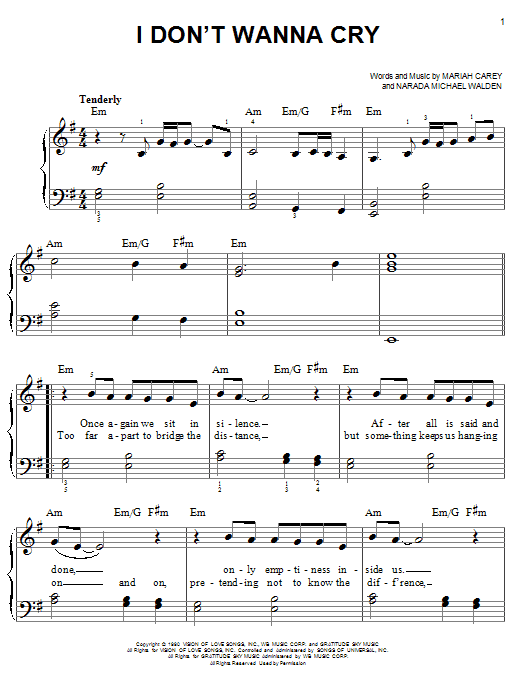 Mariah Carey I Don't Wanna Cry sheet music notes and chords. Download Printable PDF.