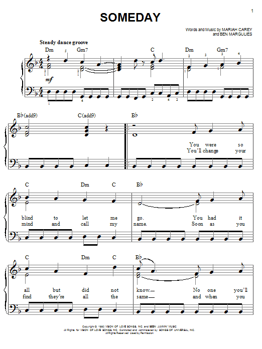 Mariah Carey Someday sheet music notes and chords. Download Printable PDF.