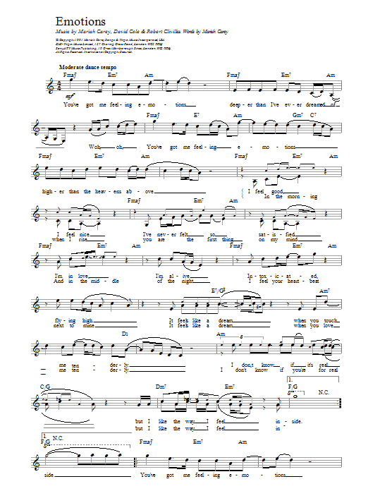 Mariah Carey Emotions sheet music notes and chords. Download Printable PDF.