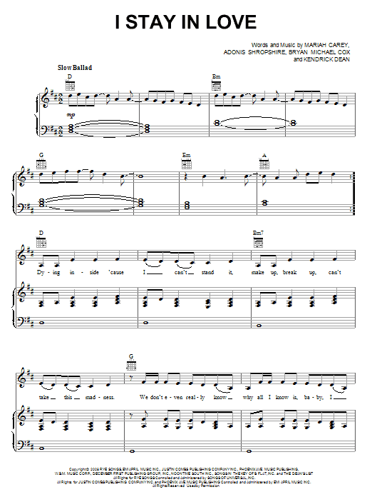 Mariah Carey I Stay In Love Sheet Music Pdf Notes Chords Pop Score Piano Vocal Guitar Right Hand Melody Download Printable Sku 674