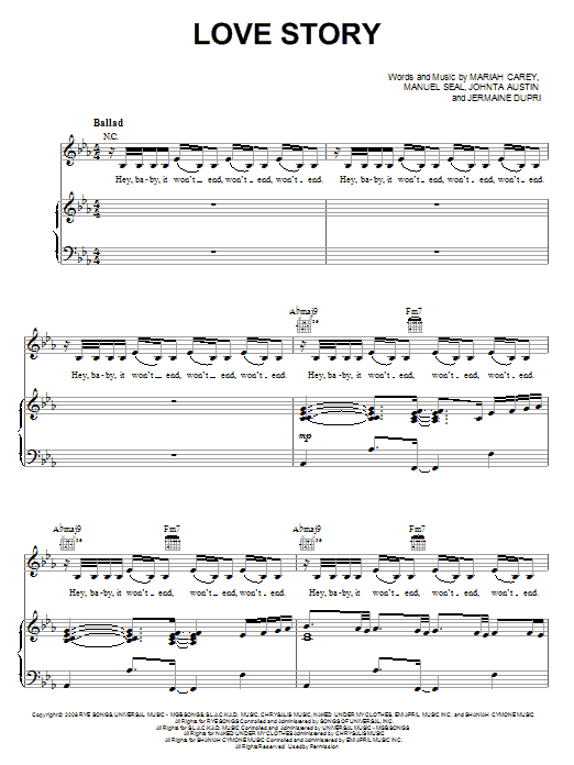 Mariah Carey Love Story sheet music notes and chords. Download Printable PDF.