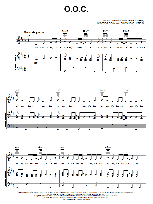 Mariah Carey O.O.C. sheet music notes and chords. Download Printable PDF.