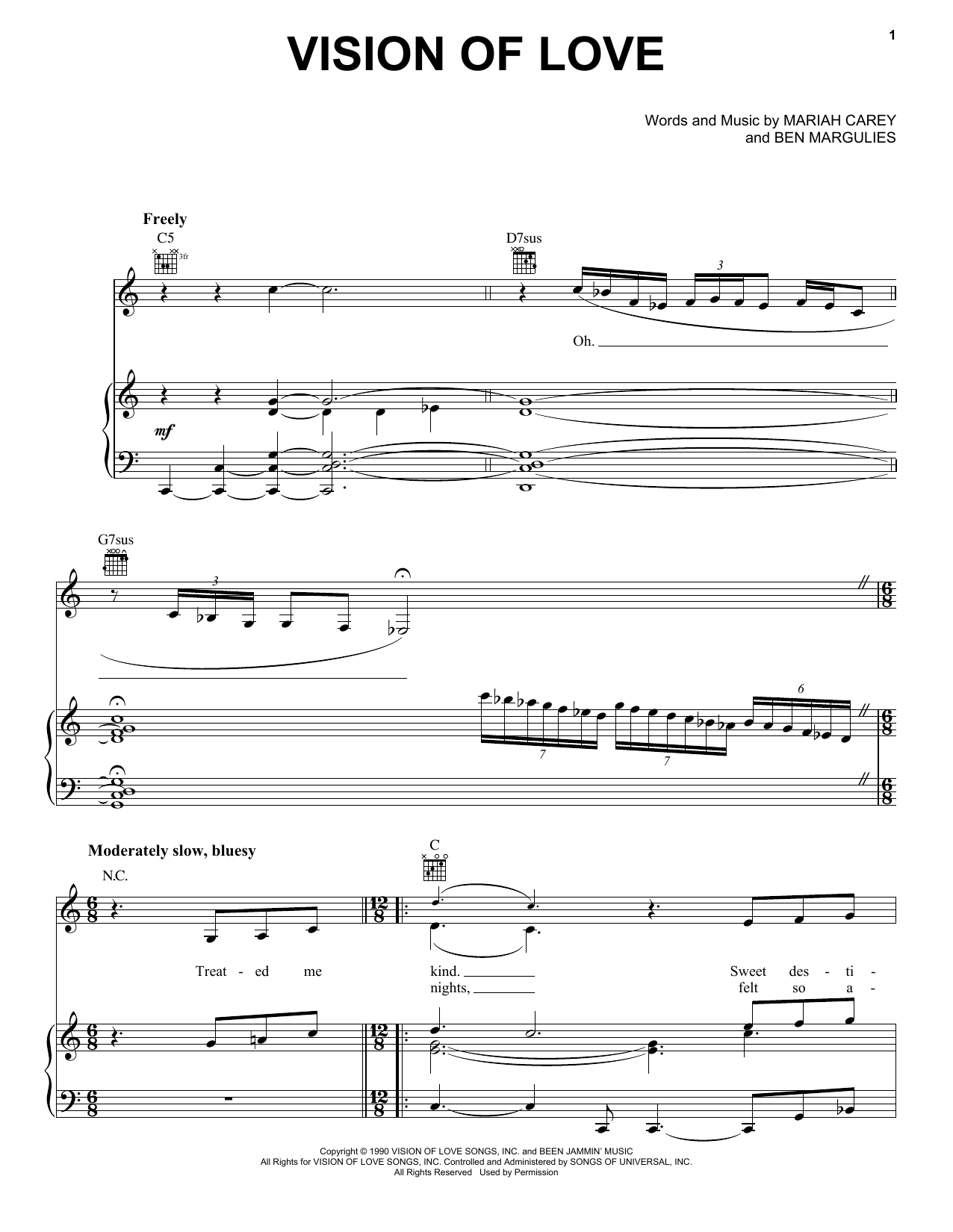 Mariah Carey Vision Of Love sheet music notes and chords. Download Printable PDF.