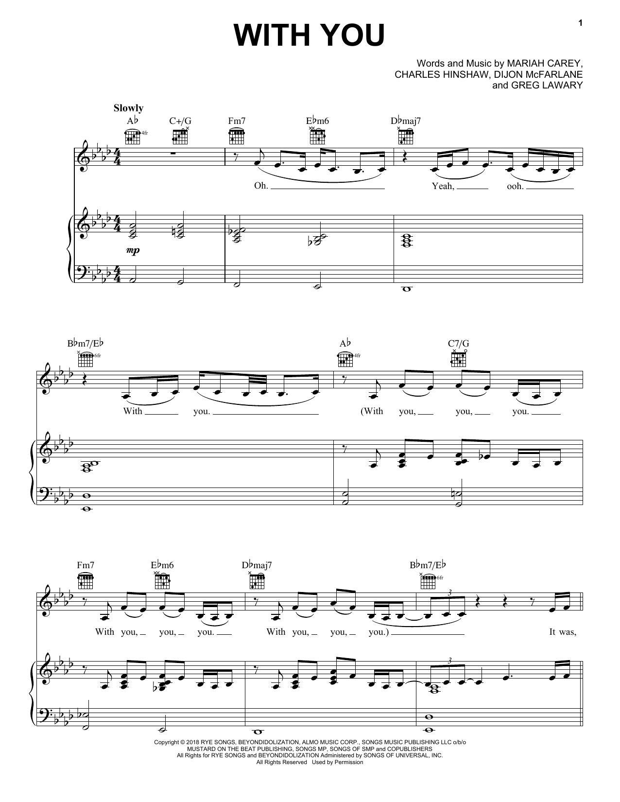 Mariah Carey With You sheet music notes and chords. Download Printable PDF.