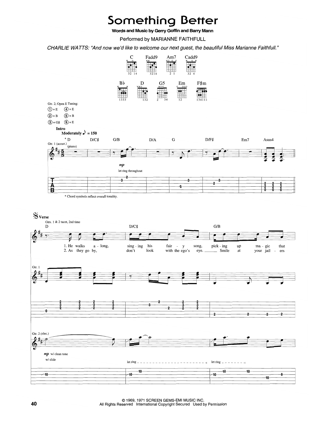 Marianne Faithfull Something Better sheet music notes and chords. Download Printable PDF.