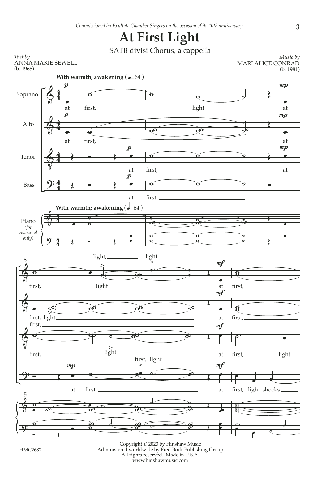 Learn to play Marie Alice Conrad At First Light sheet music for Choir in minutes. Price: 3.9900$ Marie Alice Conrad At First Light sheet music notes and chords arranged for Choir