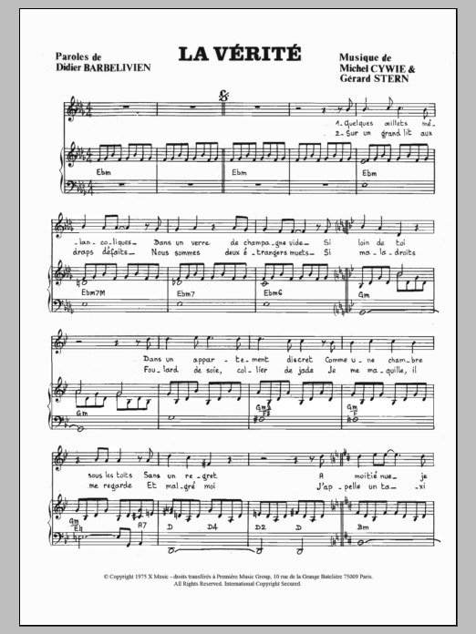 Learn to play Marie Laforet La Verite sheet music for Piano & Vocal in minutes. Price: 6.9900$ Marie Laforet La Verite sheet music notes and chords arranged for Piano & Vocal