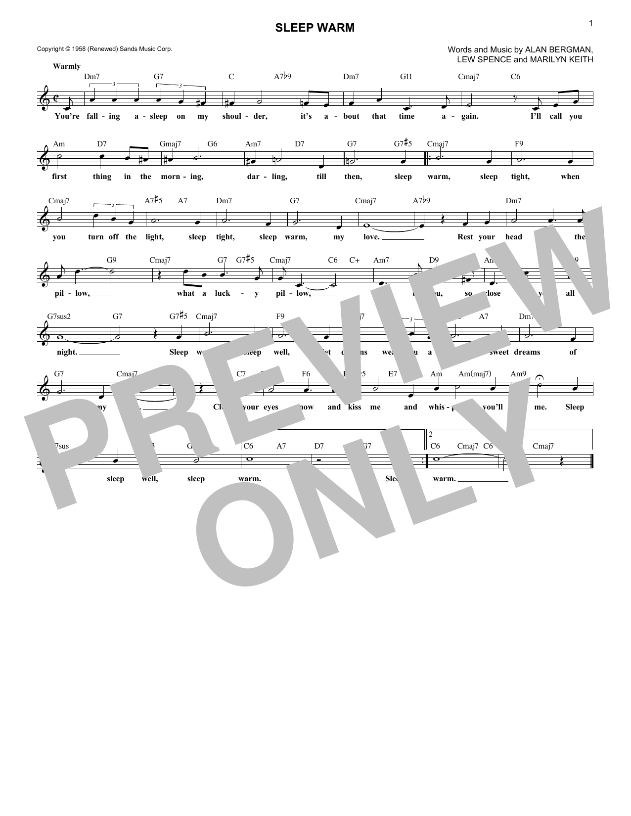 Marilyn Keith Sleep Warm sheet music notes and chords. Download Printable PDF.