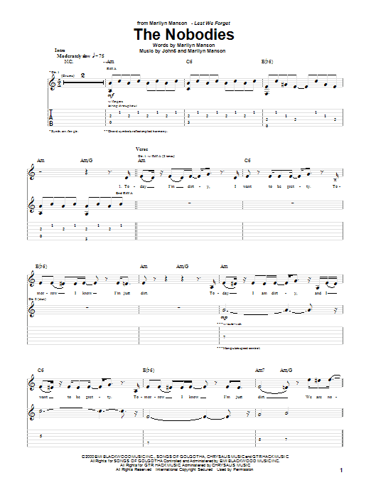 Marilyn Manson The Nobodies sheet music notes and chords. Download Printable PDF.