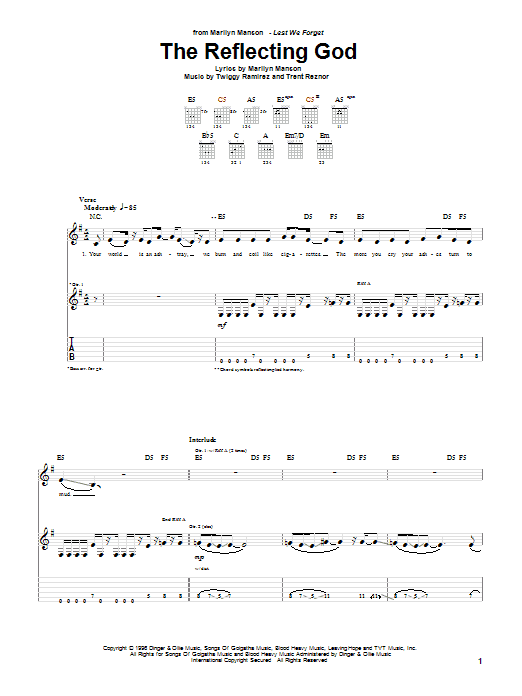 Marilyn Manson The Reflecting God sheet music notes and chords. Download Printable PDF.