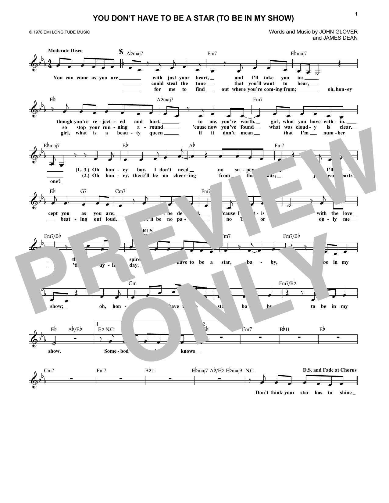 Learn to play Marilyn McCoo and Billy Davis, Jr. You Don't Have To Be A Star (To Be In My Show) sheet music for Lead Sheet / Fake Book in minutes. Price: 5.9900$ Marilyn McCoo and Billy Davis, Jr. You Don't Have To Be A Star (To Be In My Show) sheet music notes and chords arranged for Lead Sheet / Fake Book