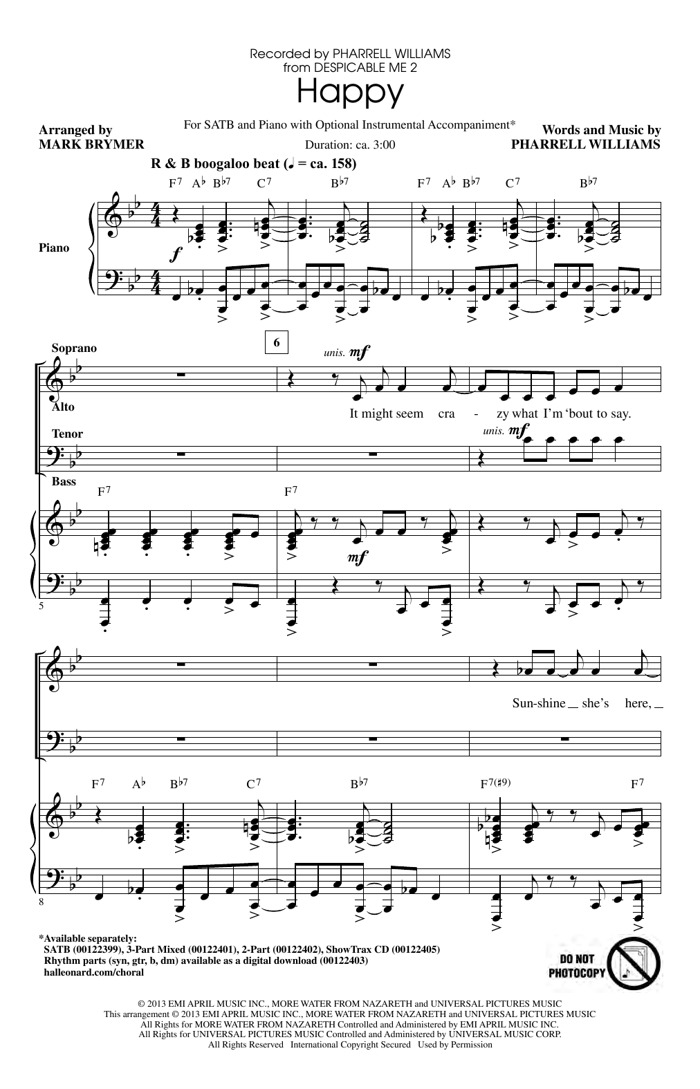 Pharrell Williams Happy (arr. Mark Brymer) sheet music notes and chords - Download Printable PDF and start playing in minutes.