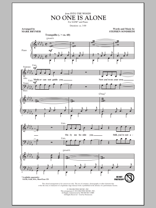 Mark Brymer No One Is Alone - Part I sheet music notes and chords. Download Printable PDF.