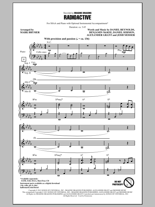 Imagine Dragons Radioactive (arr. Mark Brymer) sheet music notes and chords - Download Printable PDF and start playing in minutes.