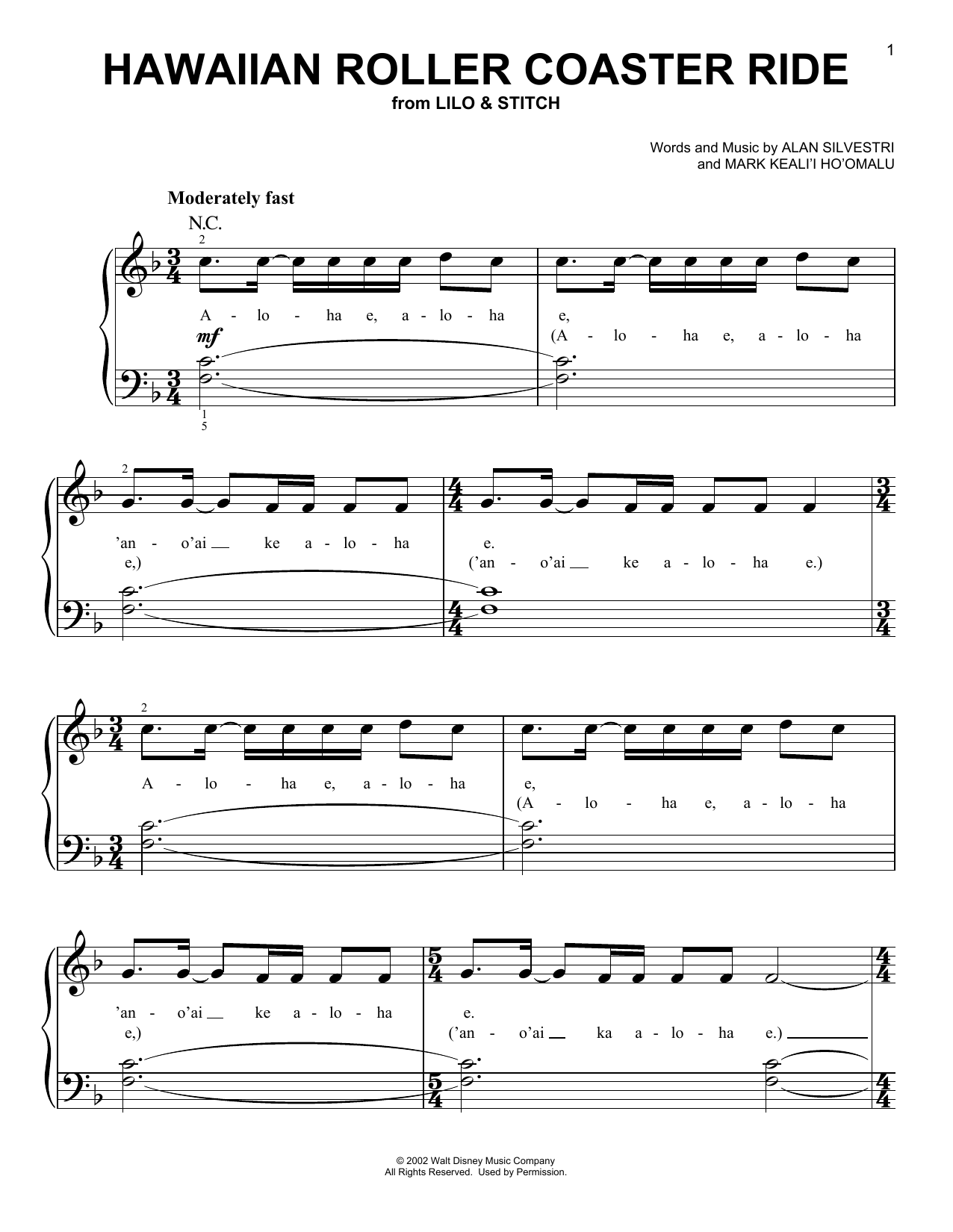 Mark Keali'i Ho'omalu Hawaiian Roller Coaster Ride (from Lilo & Stitch) sheet music notes and chords. Download Printable PDF.