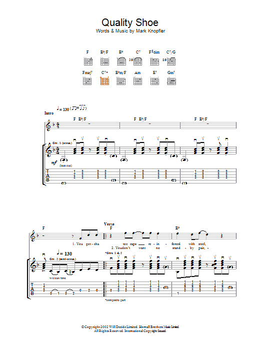 Mark Knopfler Quality Shoe sheet music notes and chords - Download Printable PDF and start playing in minutes.