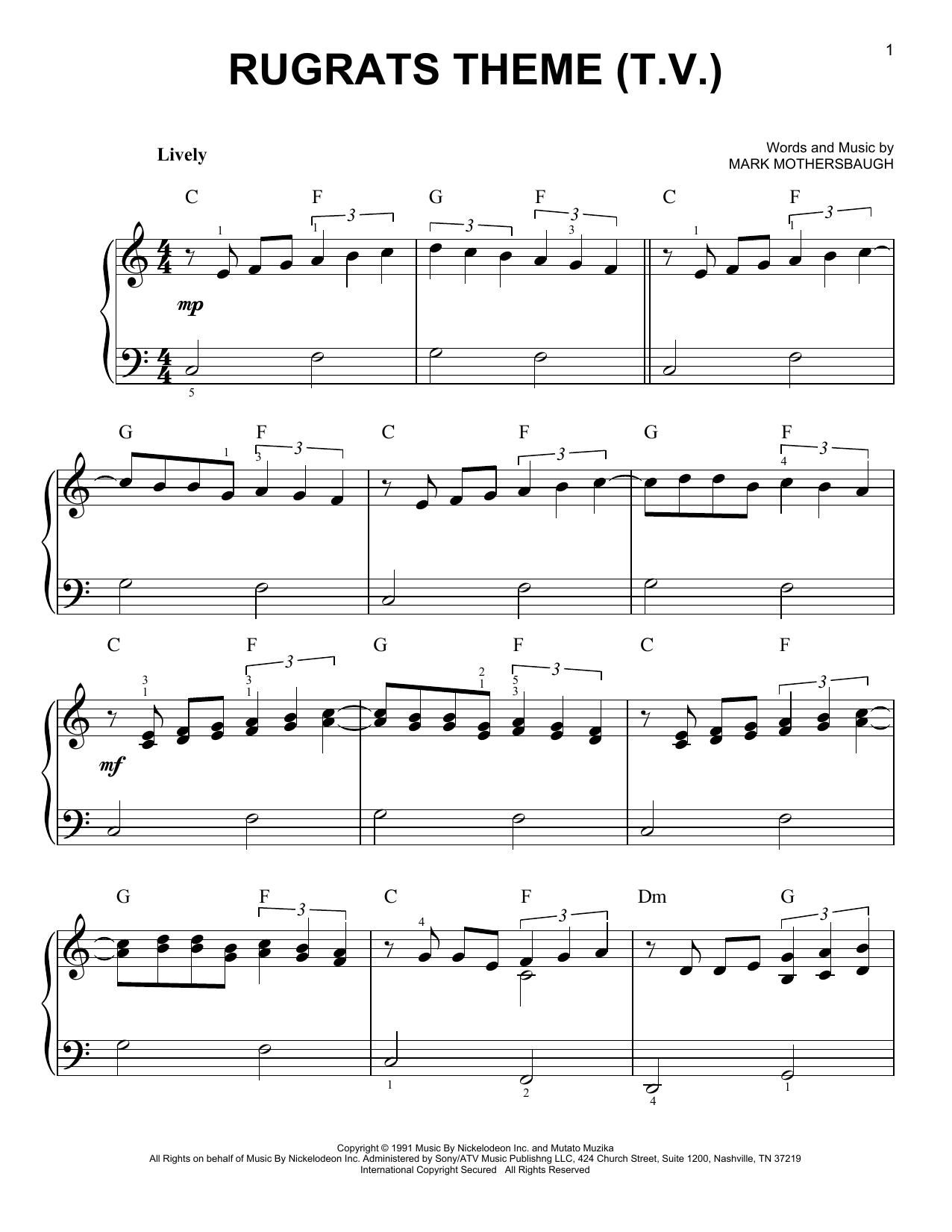 Mark Mothersbaugh Rugrats Theme sheet music notes and chords. Download Printable PDF.