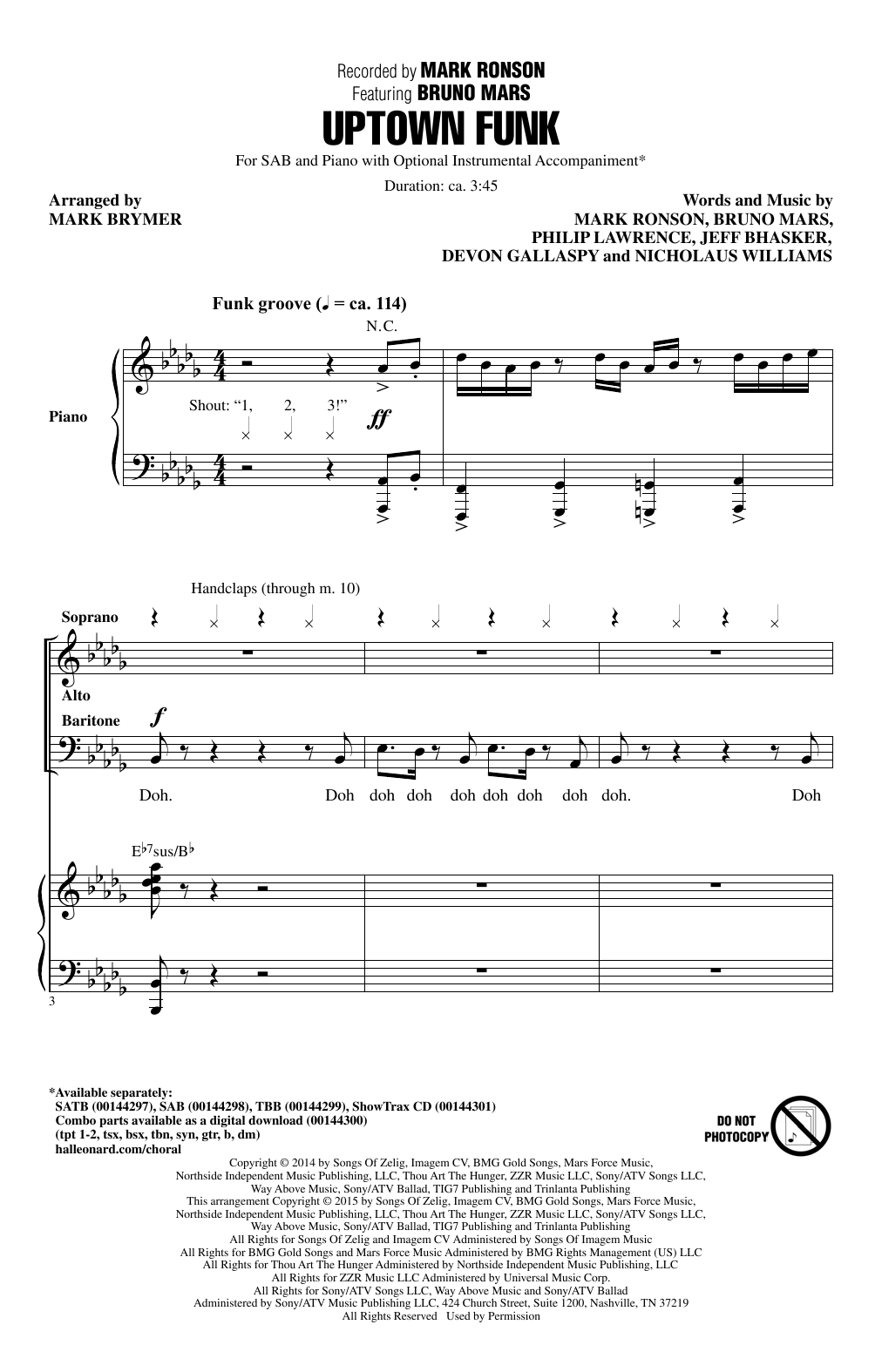 Mark Ronson Uptown Funk (feat. Bruno Mars) (arr. Mark Brymer) sheet music notes and chords. Download Printable PDF.