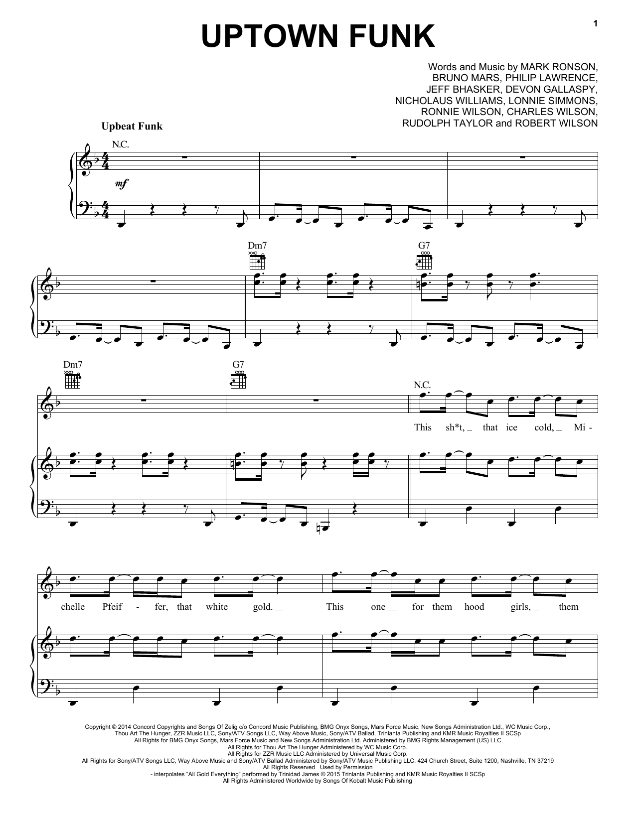 Mark Ronson Uptown Funk (feat. Bruno Mars) sheet music notes and chords. Download Printable PDF.