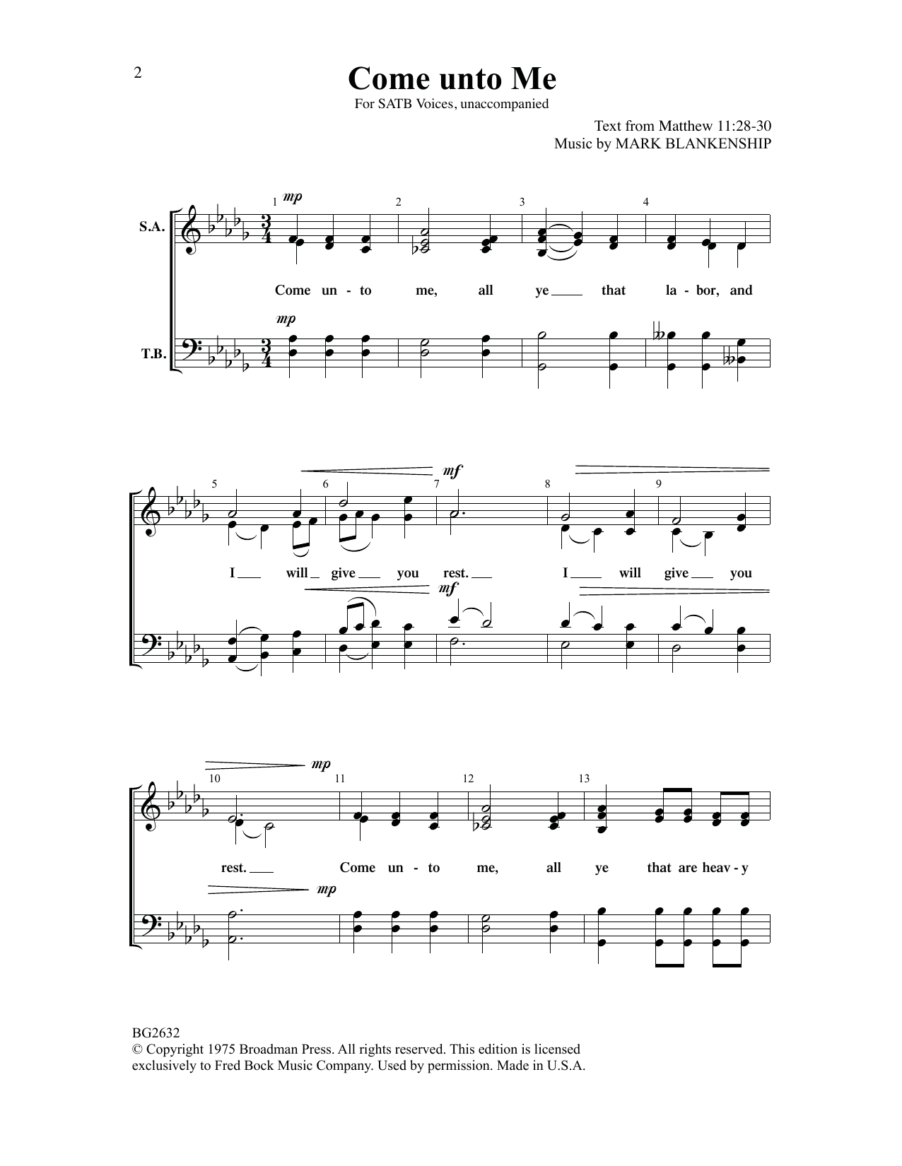 Mark Blankenship Come Unto Me sheet music notes and chords. Download Printable PDF.