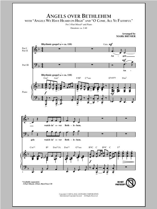 Mark Brymer Angels Over Bethlehem sheet music notes and chords. Download Printable PDF.