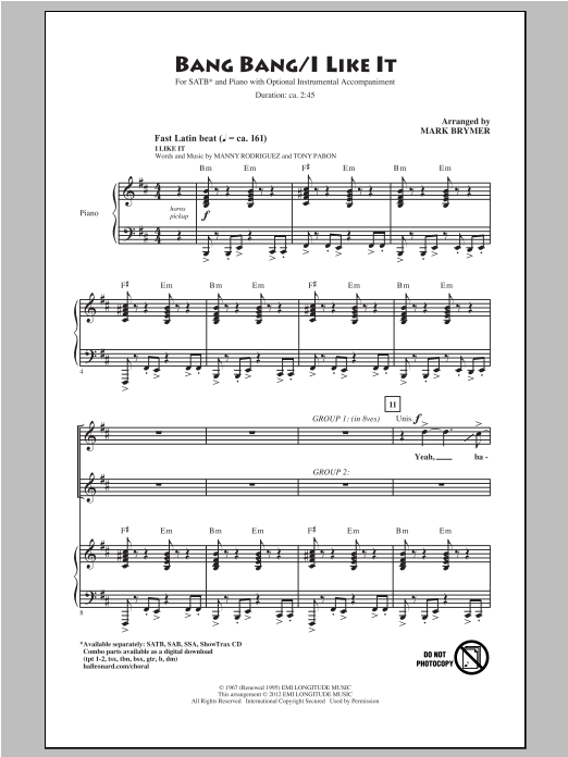 Mark Brymer Bang Bang/ I Like It sheet music notes and chords. Download Printable PDF.