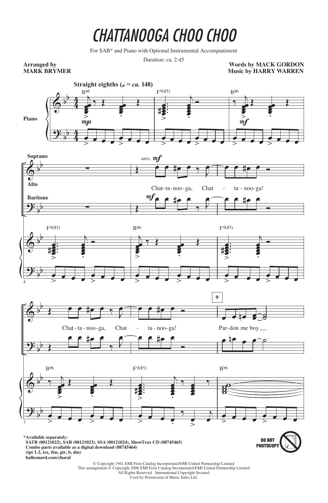 Mark Brymer Chattanooga Choo Choo sheet music notes and chords. Download Printable PDF.