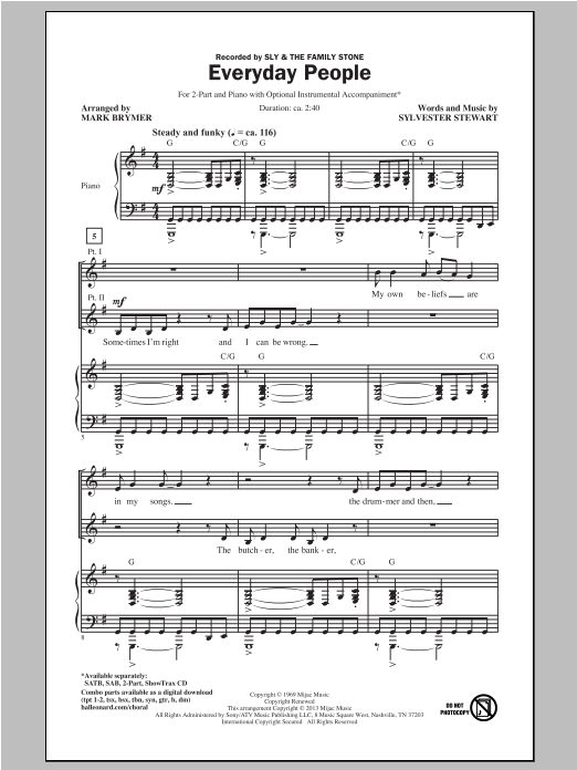 Sly & The Family Stone Everyday People (arr. Mark Brymer) sheet music notes and chords. Download Printable PDF.