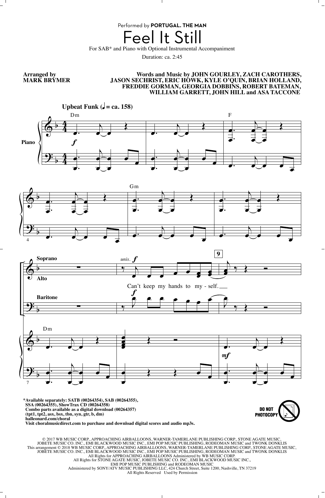 Portugal. The Man Feel It Still (arr. Mark Brymer) sheet music notes and chords. Download Printable PDF.