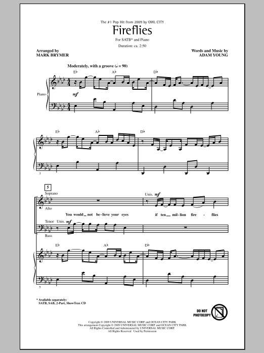 Mark Brymer Fireflies sheet music notes and chords. Download Printable PDF.