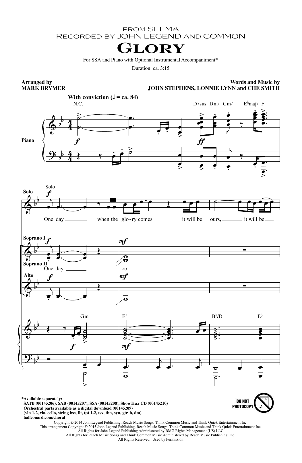 Common & John Legend Glory (arr. Mark Brymer) sheet music notes and chords arranged for SSA Choir