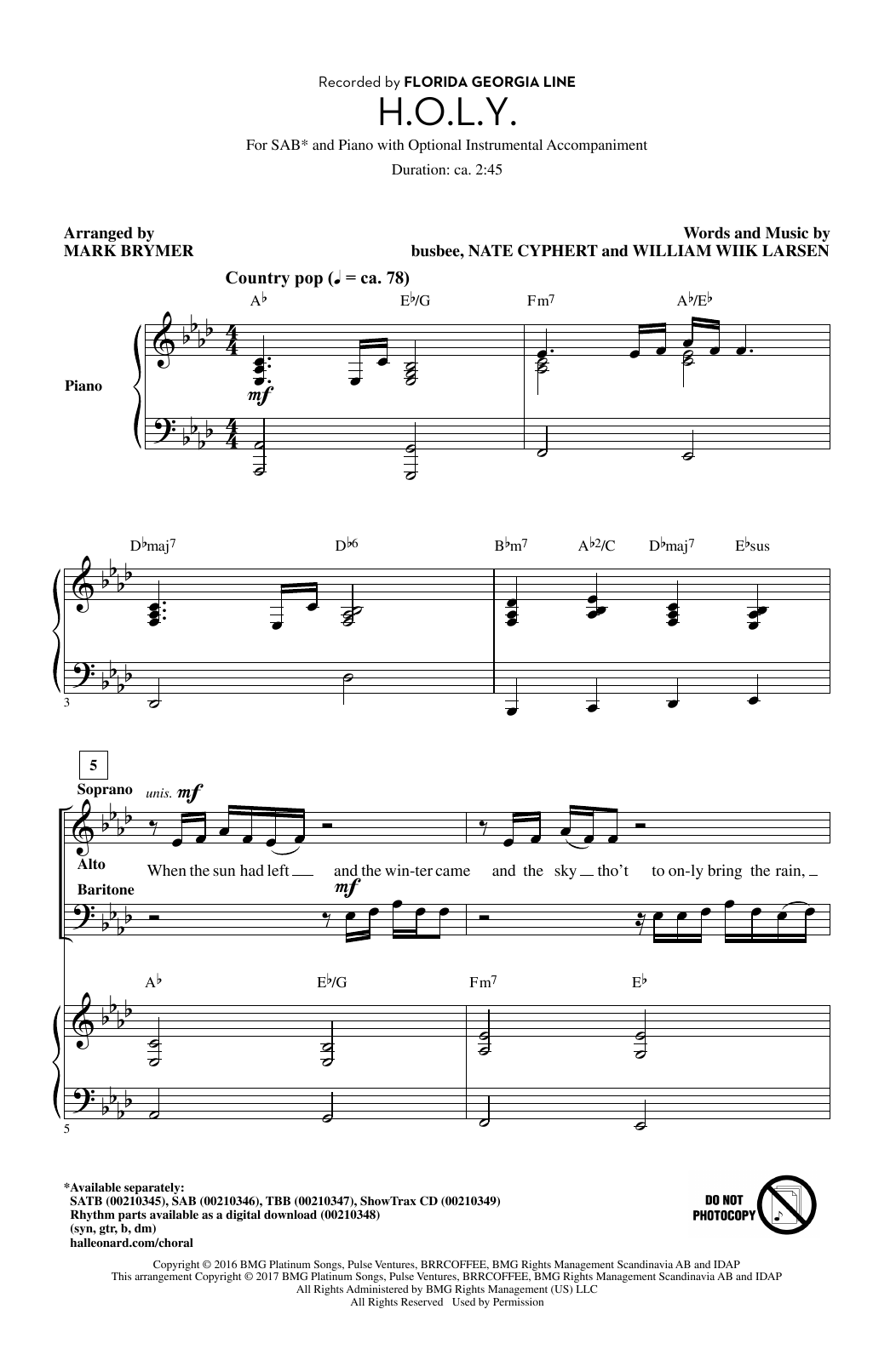 Mark Brymer H.O.L.Y. sheet music notes and chords. Download Printable PDF.