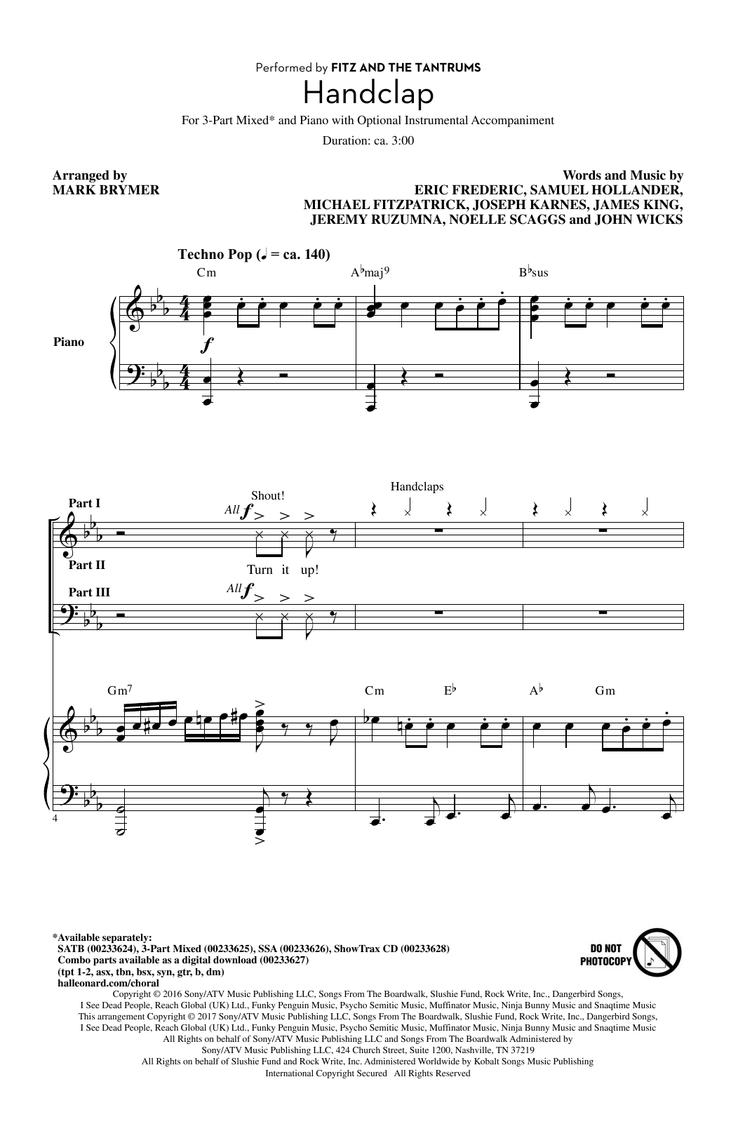 Learn to play Mark Brymer HandClap sheet music for SAB Choir in minutes. Price: 3.9900$ Mark Brymer HandClap sheet music notes and chords arranged for SAB Choir