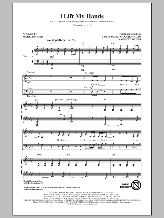 Learn to play Mark Brymer I Lift My Hands sheet music for SATB Choir in minutes. Price: 3.9900$ Mark Brymer I Lift My Hands sheet music notes and chords arranged for SATB Choir