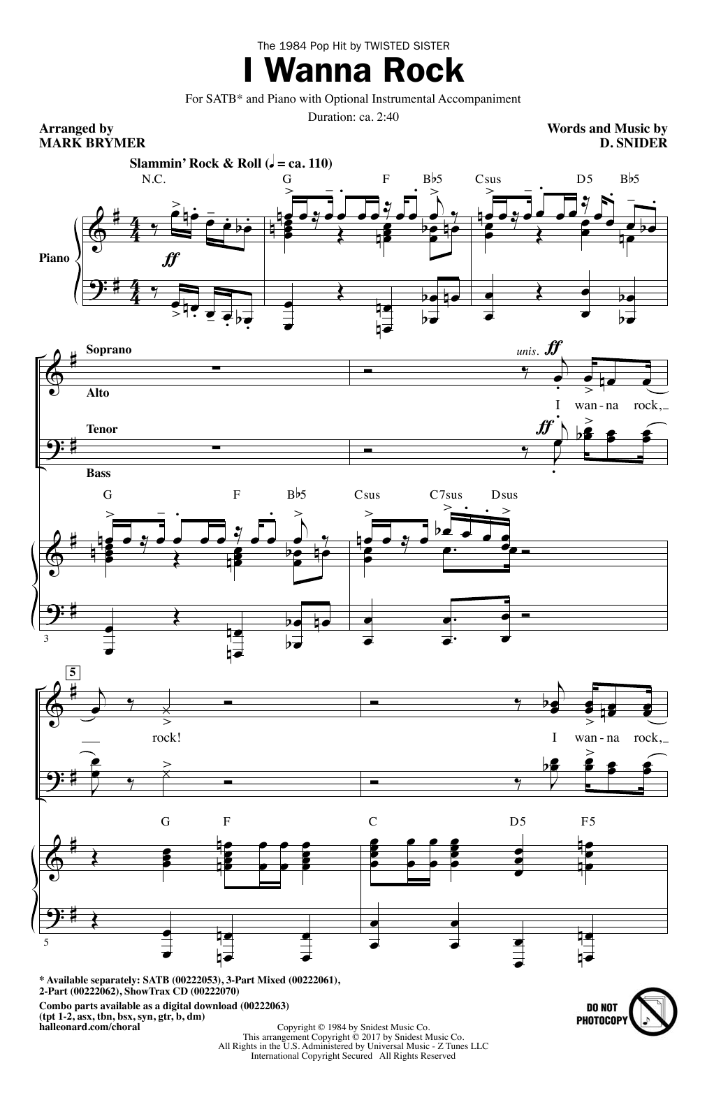 Mark Brymer I Wanna Rock sheet music notes and chords. Download Printable PDF.