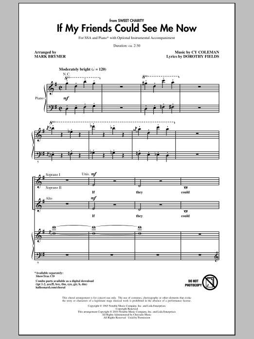 Learn to play Mark Brymer If My Friends Could See Me Now (from Sweet Charity) sheet music for SSA Choir in minutes. Price: 3.9900$ Mark Brymer If My Friends Could See Me Now (from Sweet Charity) sheet music notes and chords arranged for SSA Choir