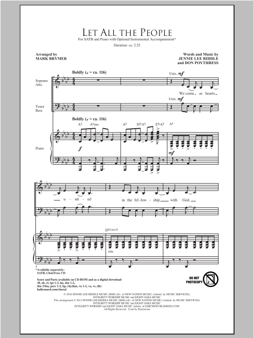 Mark Brymer Let All The People sheet music notes and chords arranged for SATB Choir