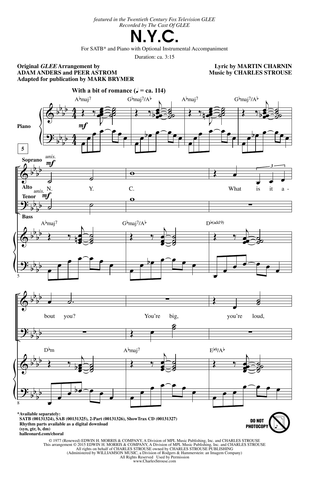 Glee Cast N.Y.C. (arr. Mark Brymer) sheet music notes and chords. Download Printable PDF.