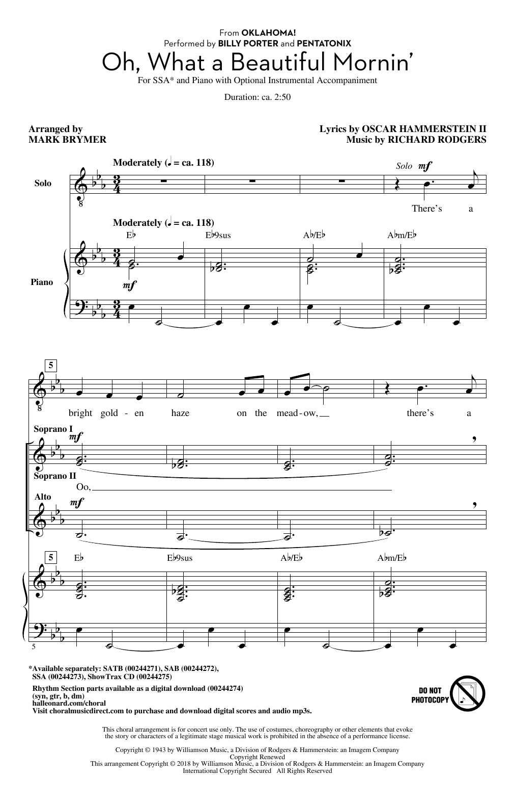 Learn to play Mark Brymer Oh, What A Beautiful Mornin' (from Oklahoma!) sheet music for SAB Choir in minutes. Price: 3.9900$ Mark Brymer Oh, What A Beautiful Mornin' (from Oklahoma!) sheet music notes and chords arranged for SAB Choir