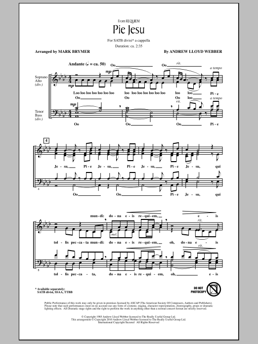 Learn to play Mark Brymer Pie Jesu (from Requiem) sheet music for TTBB Choir in minutes. Price: 3.9900$ Mark Brymer Pie Jesu (from Requiem) sheet music notes and chords arranged for TTBB Choir