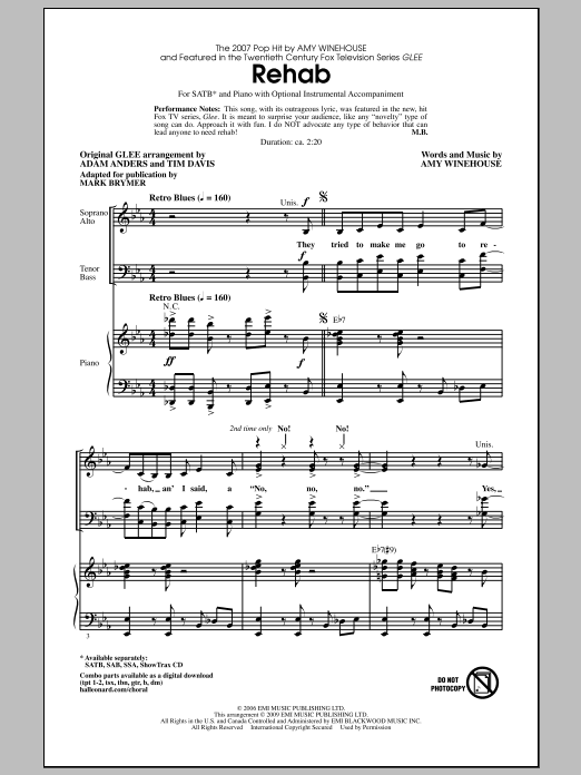 Mark Brymer Rehab sheet music notes and chords. Download Printable PDF.