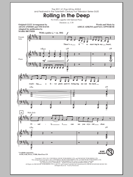 Rolling In The Deep sheet music (real book with lyrics) (PDF)