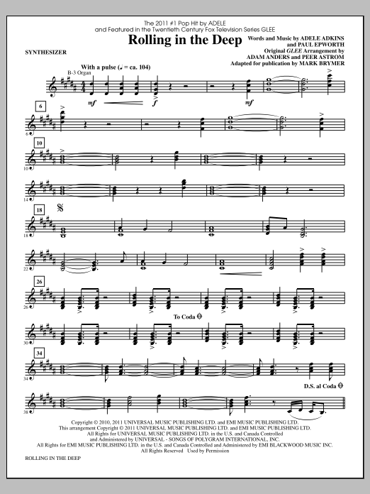 Learn to play Mark Brymer Rolling In The Deep - Synthesizer sheet music for Choir Instrumental Pak in minutes. Price: 8.9900$ Mark Brymer Rolling In The Deep - Synthesizer sheet music notes and chords arranged for Choir Instrumental Pak
