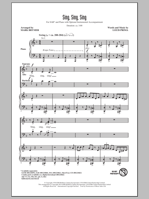 Benny Goodman Sing, Sing, Sing (arr. Mark Brymer) sheet music notes and chords. Download Printable PDF.