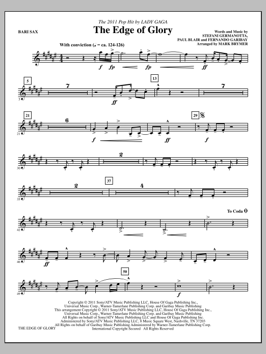 Learn to play Mark Brymer The Edge Of Glory - Baritone Saxophone sheet music for Choir Instrumental Pak in minutes. Price: 8.9900$ Mark Brymer The Edge Of Glory - Baritone Saxophone sheet music notes and chords arranged for Choir Instrumental Pak