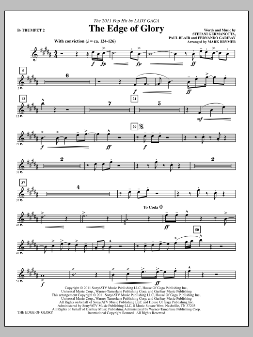 Learn to play Mark Brymer The Edge Of Glory - Bb Trumpet 2 sheet music for Choir Instrumental Pak in minutes. Price: 8.9900$ Mark Brymer The Edge Of Glory - Bb Trumpet 2 sheet music notes and chords arranged for Choir Instrumental Pak