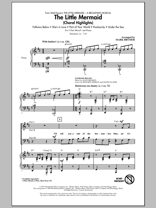 Learn to play Mark Brymer The Little Mermaid (Choral Highlights) sheet music for 2-Part Choir in minutes. Price: 4.7900$ Mark Brymer The Little Mermaid (Choral Highlights) sheet music notes and chords arranged for 2-Part Choir