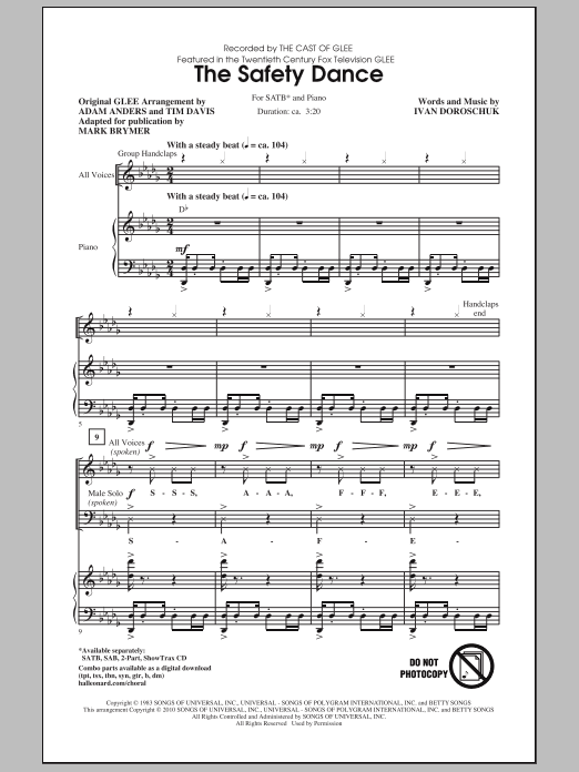 Mark Brymer The Safety Dance sheet music notes and chords. Download Printable PDF.